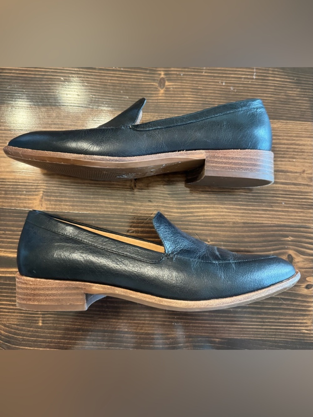 Madewell Women’s Black Leather Slip-On Loafers with Pointed Toe Size 7.5